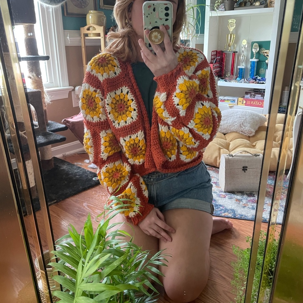 Hand crocheted granny square cardigan